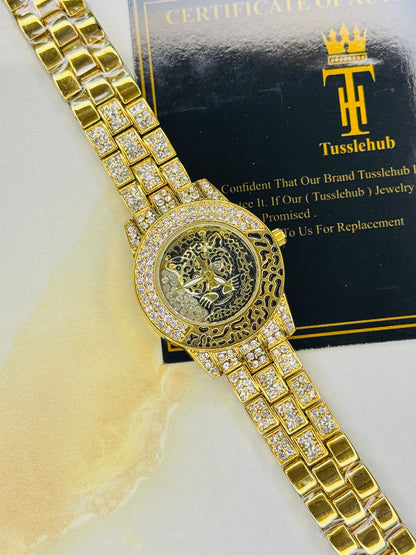 Gold Lioness Iced Out Watch For Her