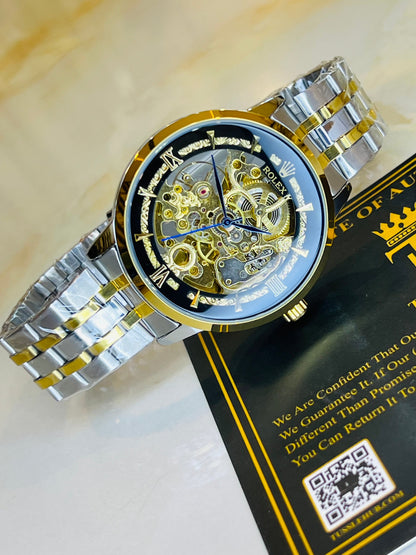 R-1 Two Tone Black Chain Strap Skeleton Automatic Watch
