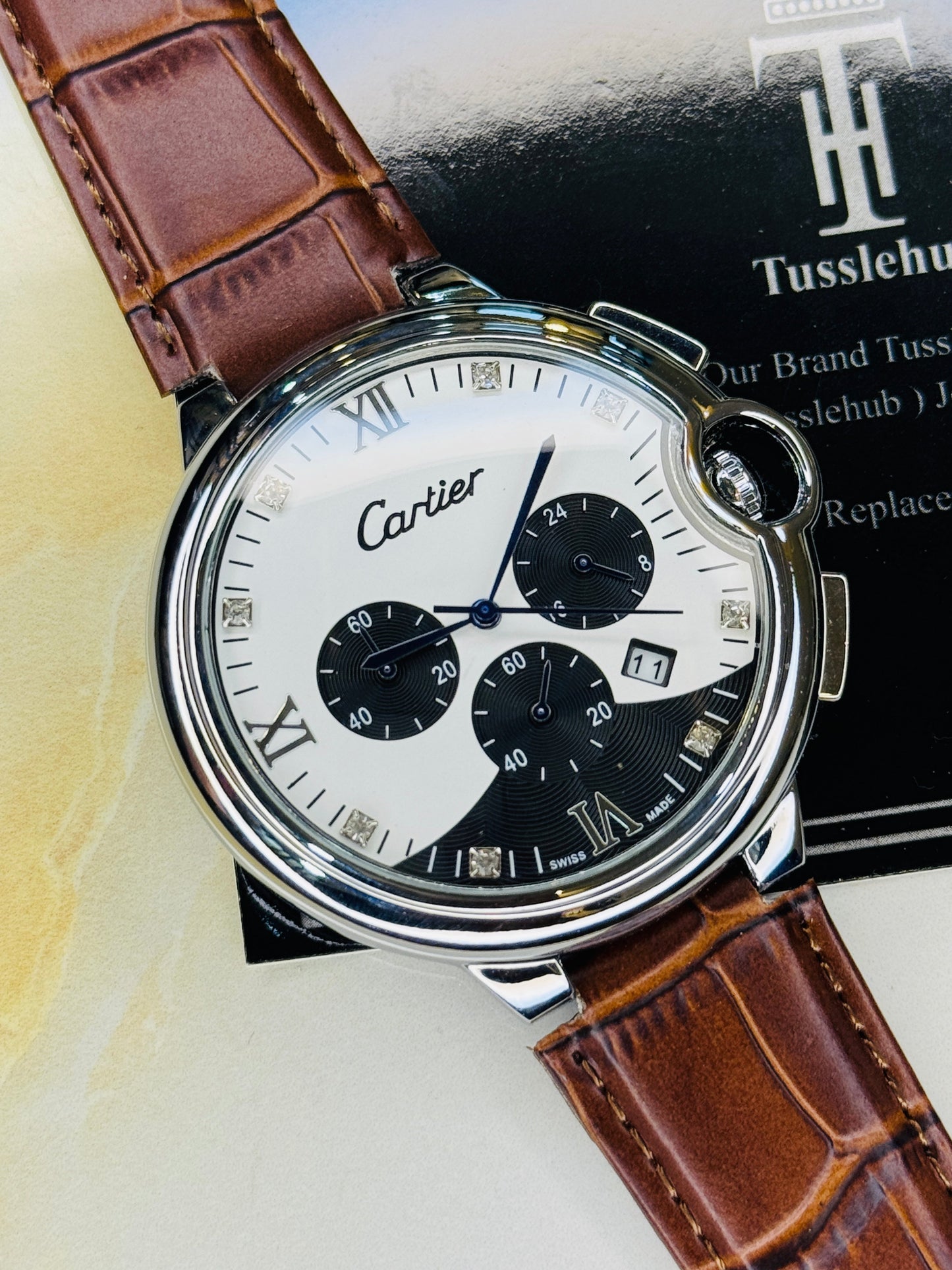 Brown Panda Cart*er Chronograph Dial Watch