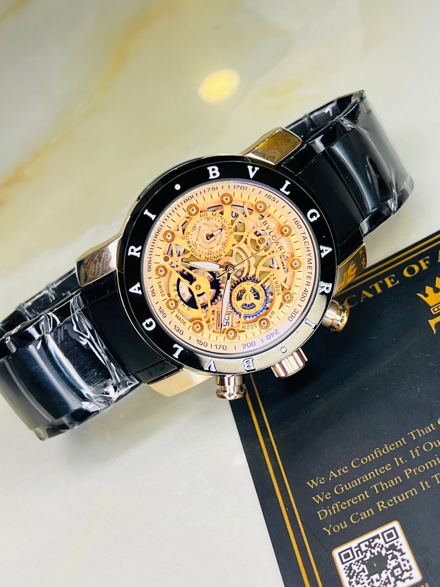 Black Rose Gold Bvlgari Chronograph Watch