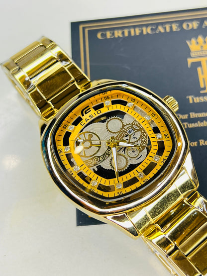 All Gold Square Skeleton Edifice Watch