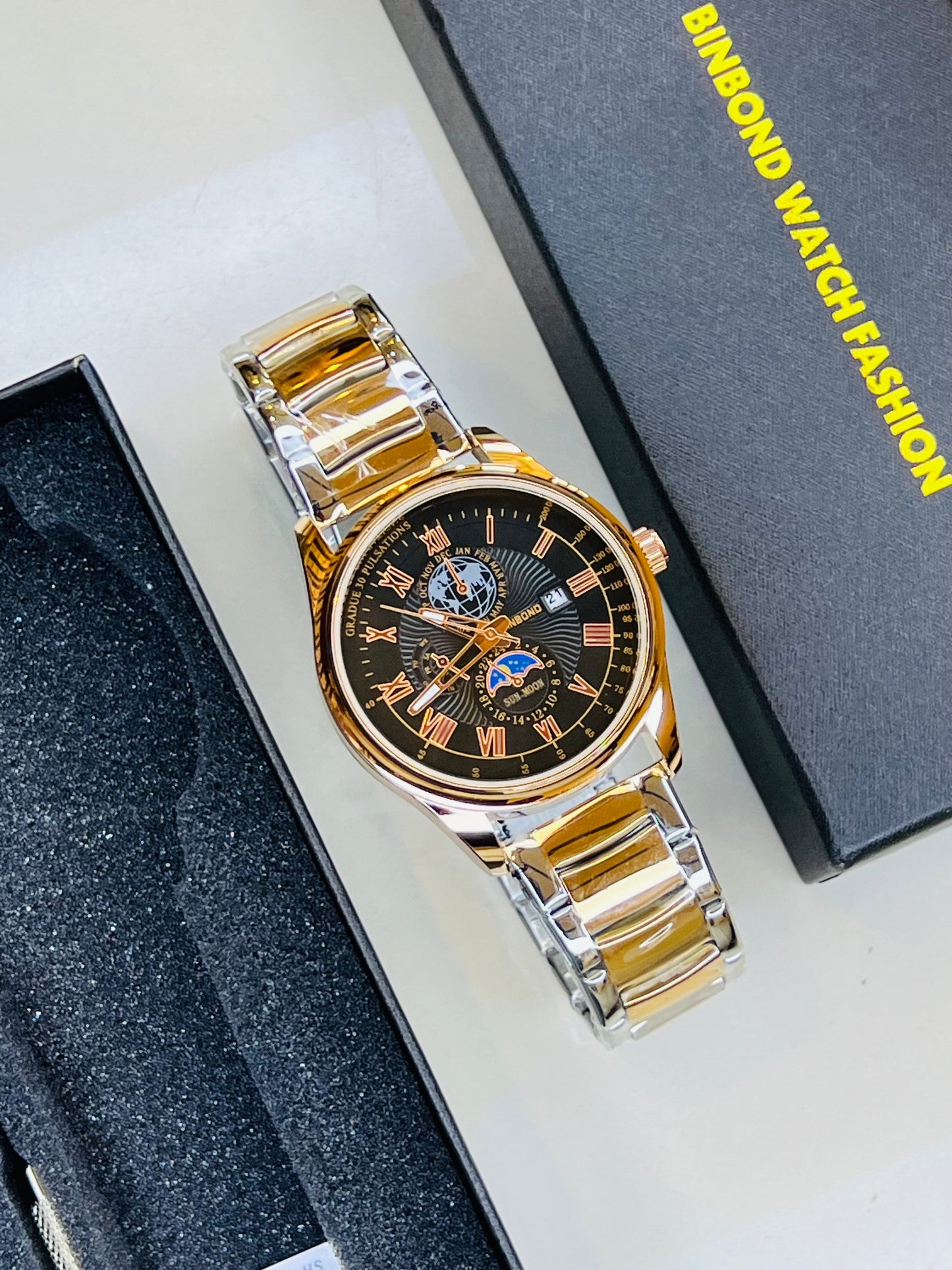 Two Tone Black Dial Binbond Watch