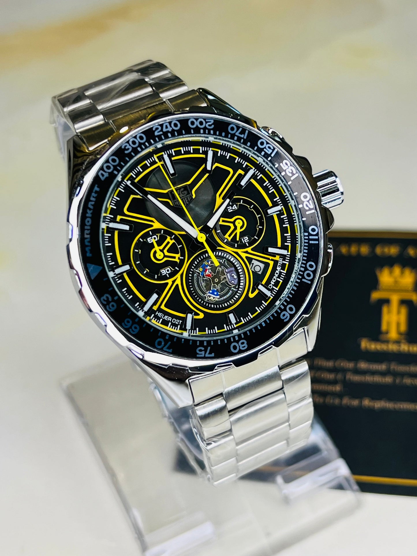 Tag Heur Silver Yellow Chronograph Watch