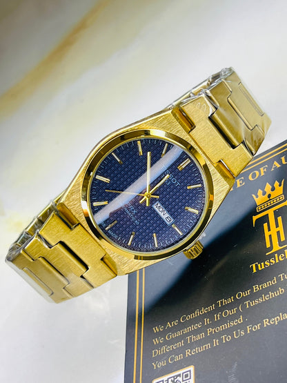 Tissot PRX Gold With Deep Blue Textured Dial Watch