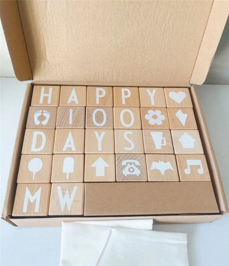 Wooden Montessori Alphabet Activity Blocks – 26 Cubes