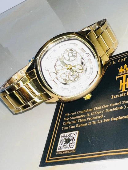Gold White Square Skeleton Edifice Watch