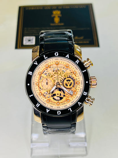 Black Rose Gold Bvlgari Chronograph Watch
