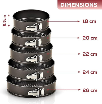 Set of 5 Round Cake Molds with Removable Pants and Metal