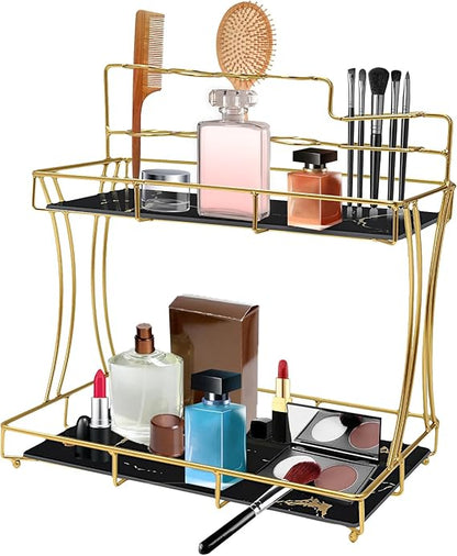 2-Tier Rectangular Golden Vanity Stand