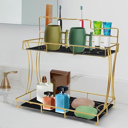 2-Tier Rectangular Golden Vanity Stand