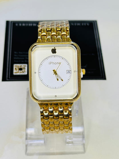 gold white apple seamer platinum watch