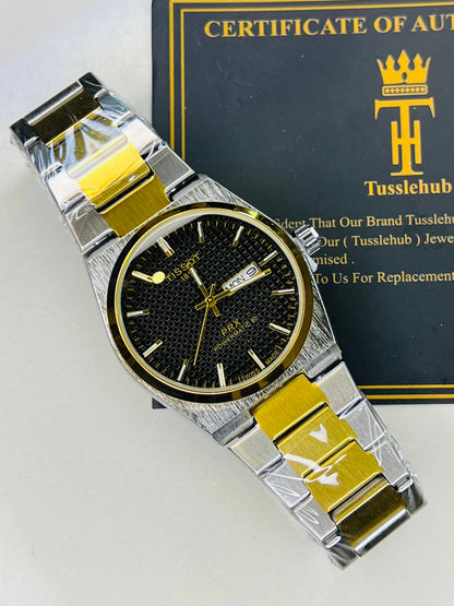 Tissot PRX Silver Gold With Black Textured Dial Watch