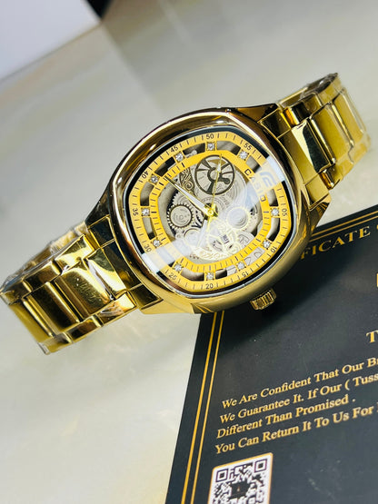 All Gold Square Skeleton Edifice Watch