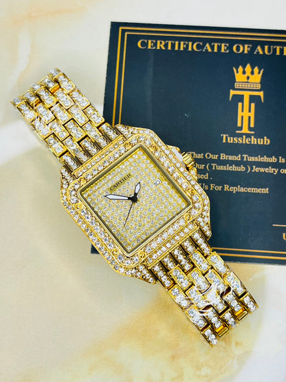 Gold Square Plain Iced Out Watch
