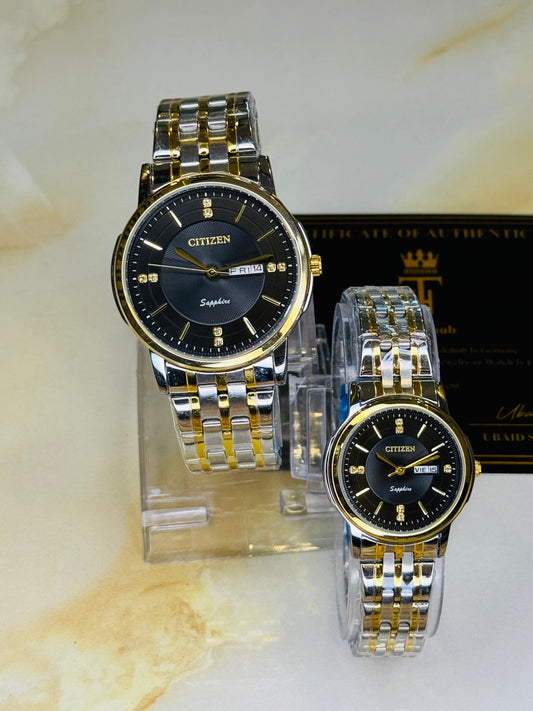 Two Tone Black Day Date Citizen Couple Watch
