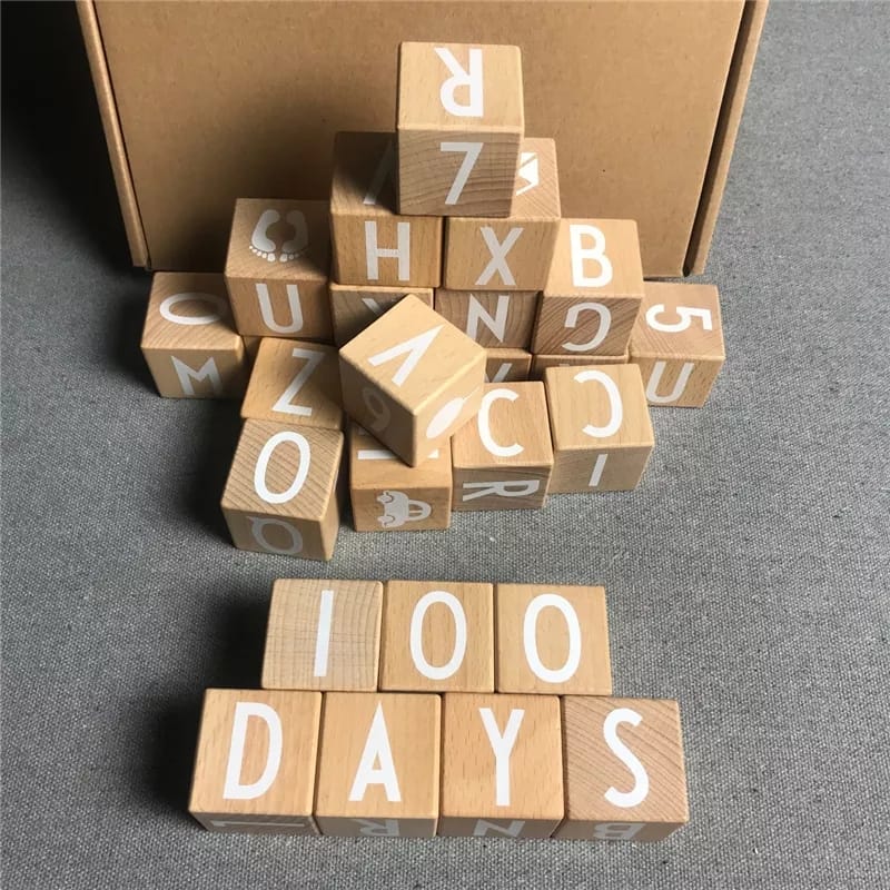 Wooden Montessori Alphabet Activity Blocks – 26 Cubes