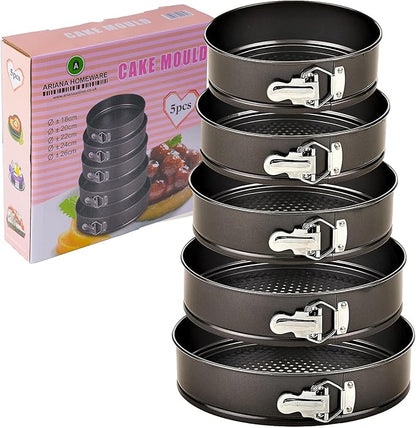 Set of 5 Round Cake Molds with Removable Pants and Metal