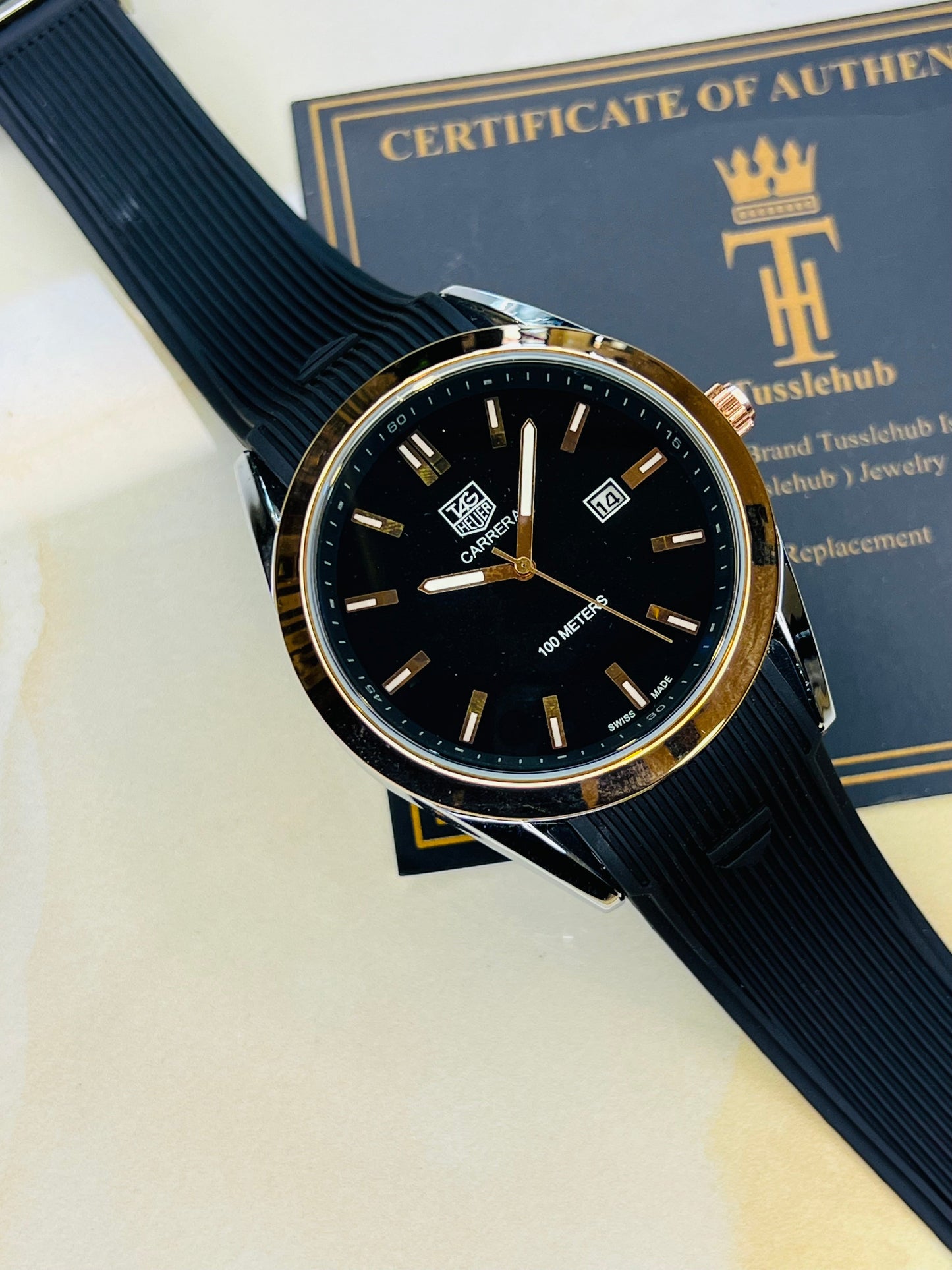 Black Two Tone Carrera Day Date Elite Dial Silicon Strap Watch