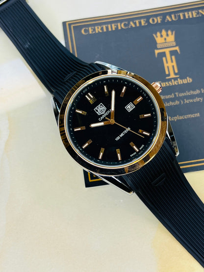Black Two Tone Carrera Day Date Elite Dial Silicon Strap Watch