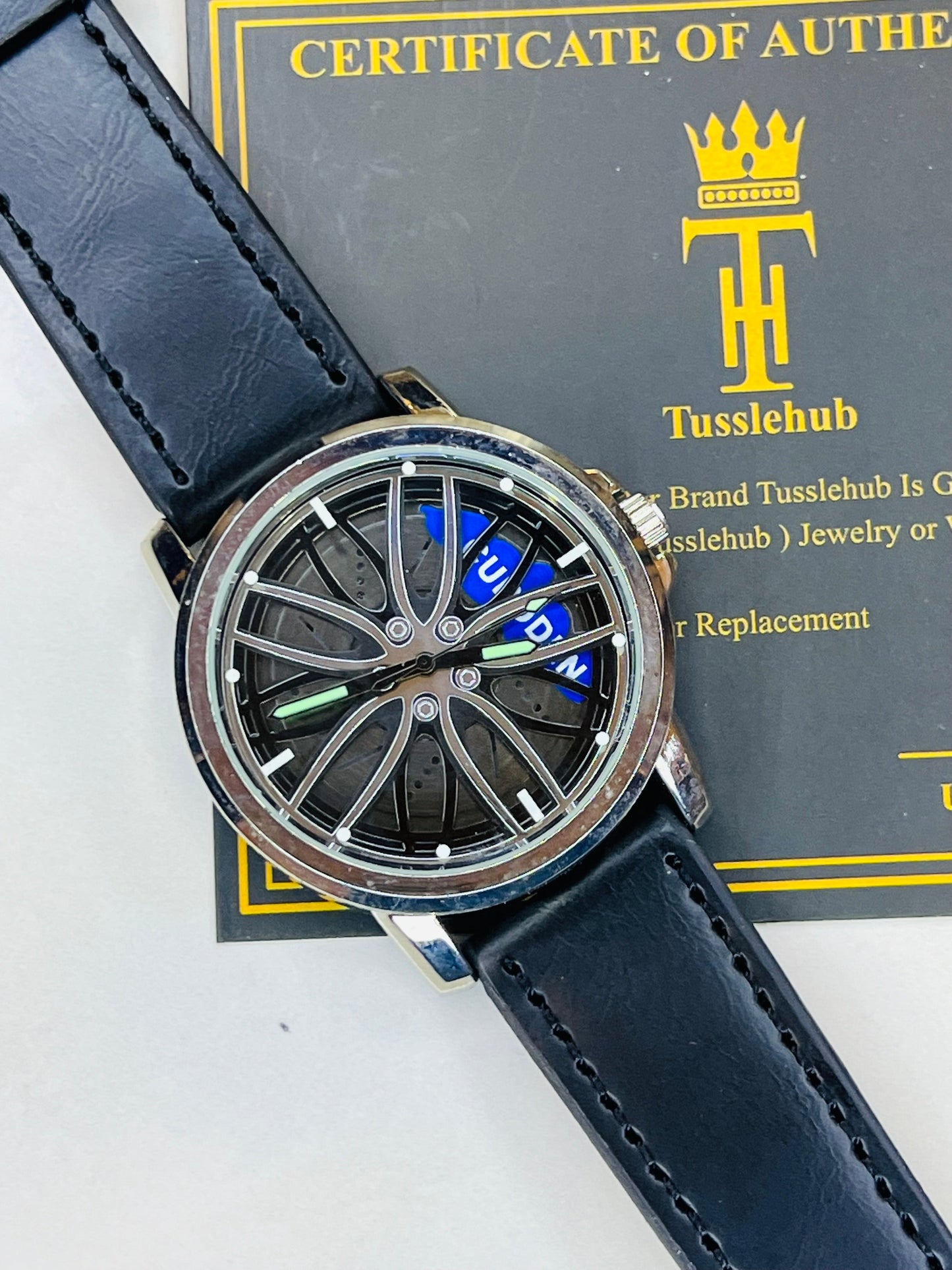 Black Leather Tyre Watch