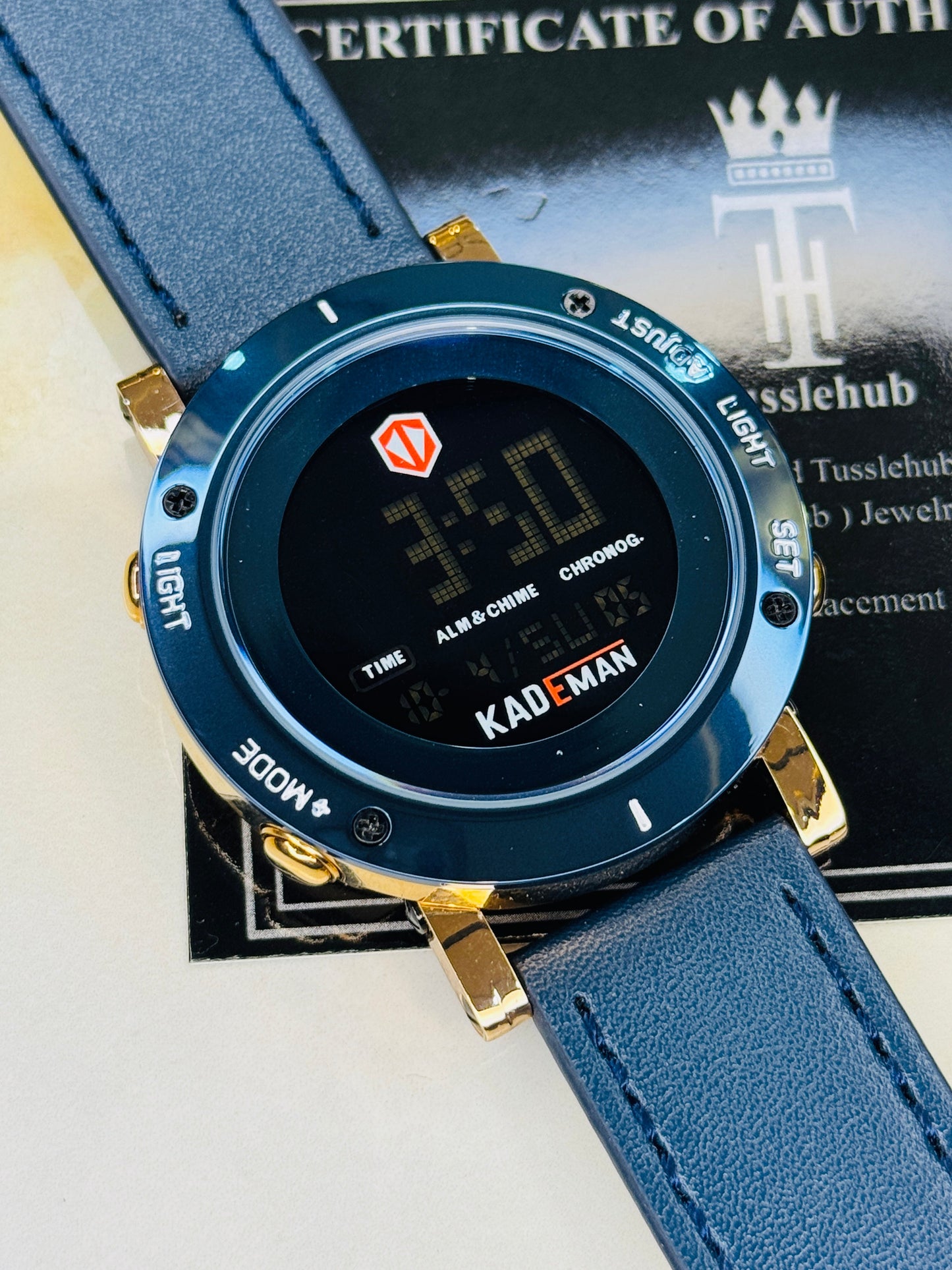 Kademan Tungsten Blue Rose Gold Digital Watch