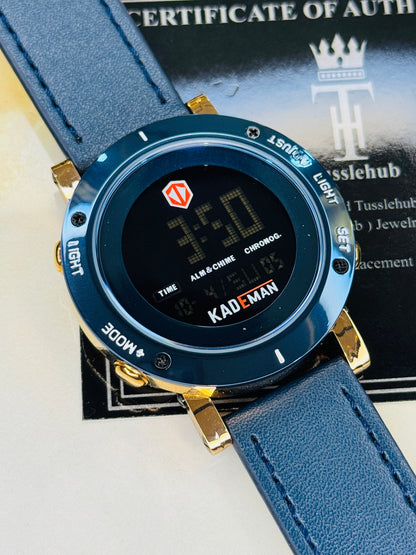 Kademan Tungsten Blue Rose Gold Digital Watch