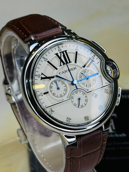 Brown White Cart*er Chronograph Dial Watch