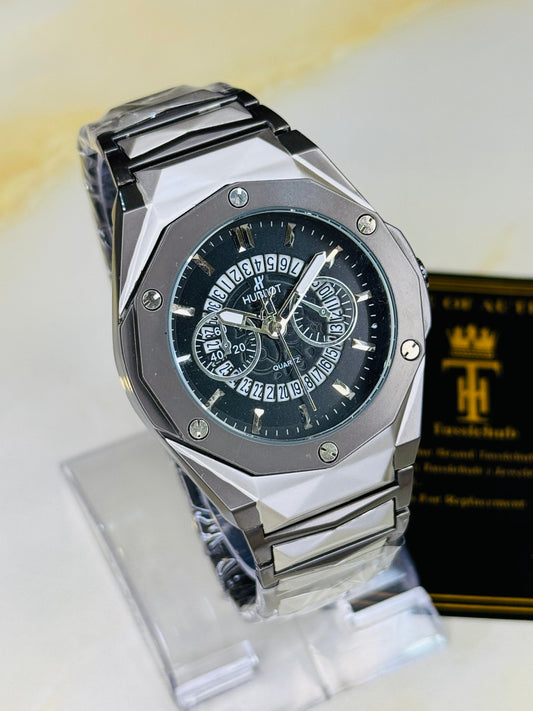 Two Tone Prism Chain Strapped Hologram Dial Hublot Watch