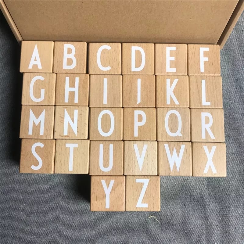 Wooden Montessori Alphabet Activity Blocks – 26 Cubes