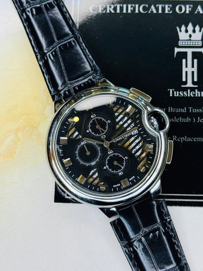 C-2 All Black Leather Cart*er Chronograph Dial Watch