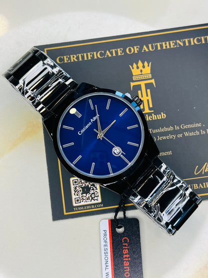Cristiano Aillen Black Strapped Minimal Watch