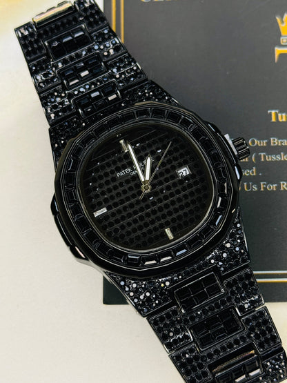 All Black Iced Out Nautilus Watch