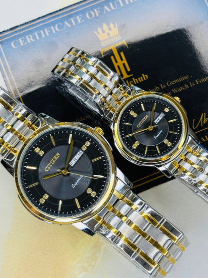 Two Tone Black Day Date Citizen Couple Watch