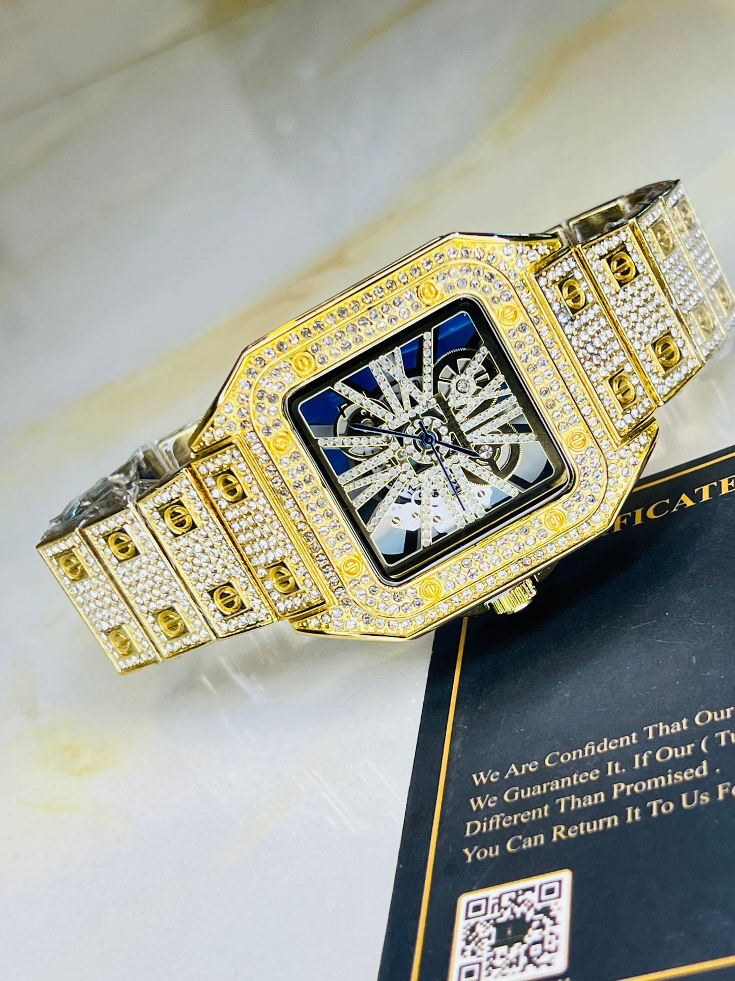 Gold Skeleton Iced Out Watch