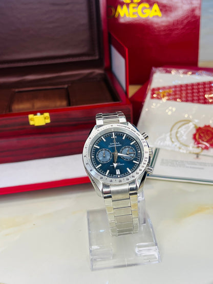 Speedmaster Aqua Dial Silver Automatic Master Clone Watch