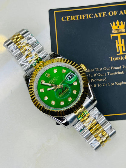 Jubilee Date Just Two Tone Fluted Bezel Emerald Dial Quartz Watch
