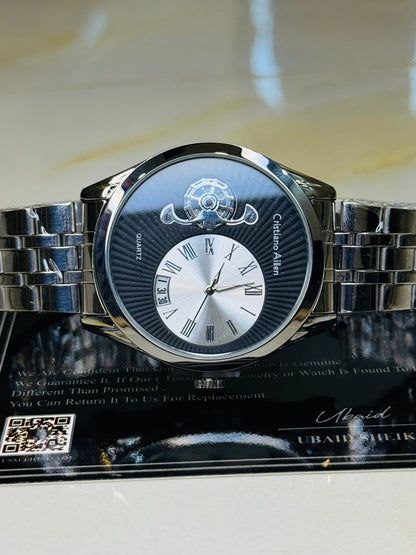 Silver Cristiano Aillen Black Spiral Gear Dial Watch