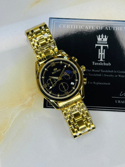 Bestwin Gold Black Chronograph Watch