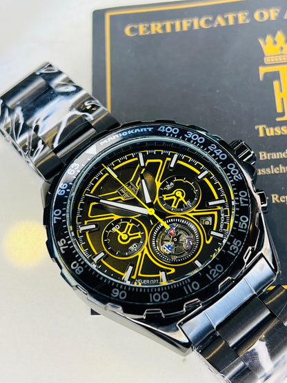 Tag Heur Black Yellow Chronograph Watch