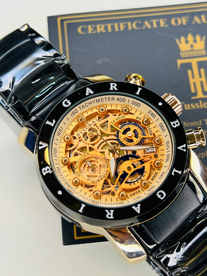 Black Rose Gold Bvlgari Chronograph Watch