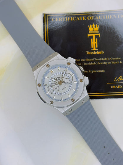Ash Grey Hologram Hublot Silicone Strap Watch