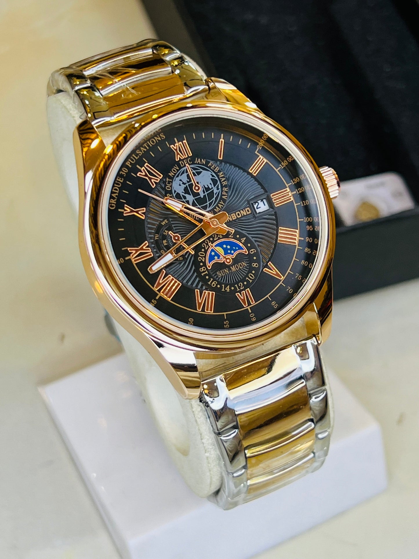 Two Tone Black Dial Binbond Watch