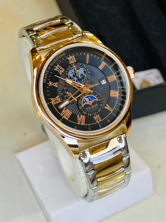 Two Tone Black Dial Binbond Watch