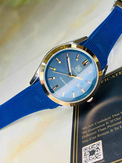 Blue Two Tone Carrera Day Date Elite Dial Silicon Strap Watch