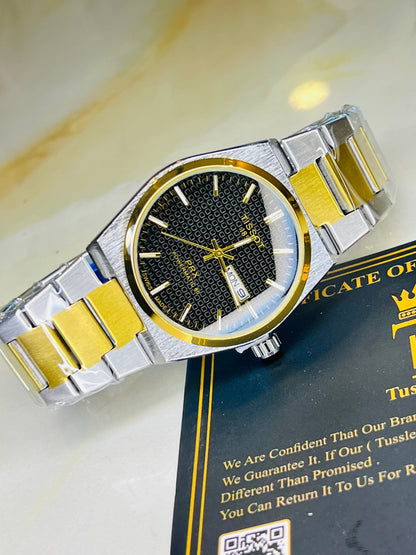 Tissot PRX Silver Gold With Black Textured Dial Watch