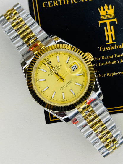Jubilee Date Just Two Tone Vertical Fluted Gold Dial Quartz Watch