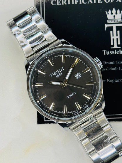 Pr100 Silver Black Round Tissot Watch