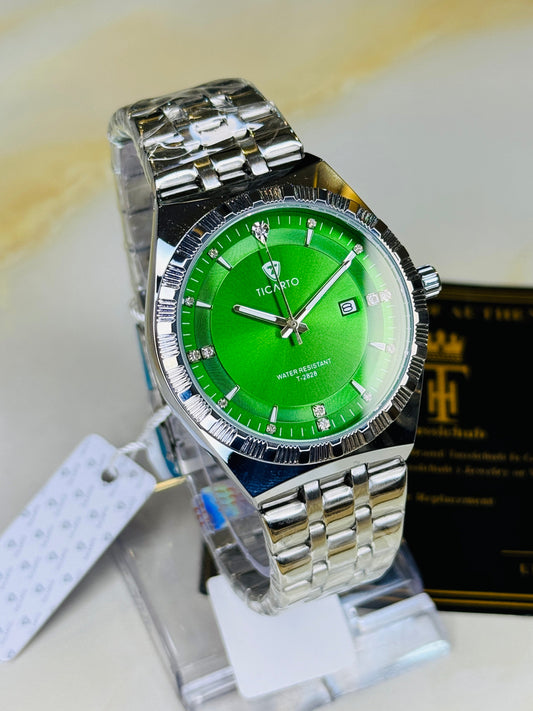 Silver Green Dial Ticarto Diamond Watch