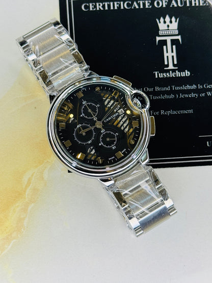 C-2 Silver Black Chain Cart*er Chronograph Dial Watch