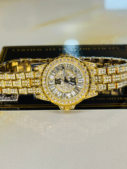 Gold Odd Iced Out Watch For Her